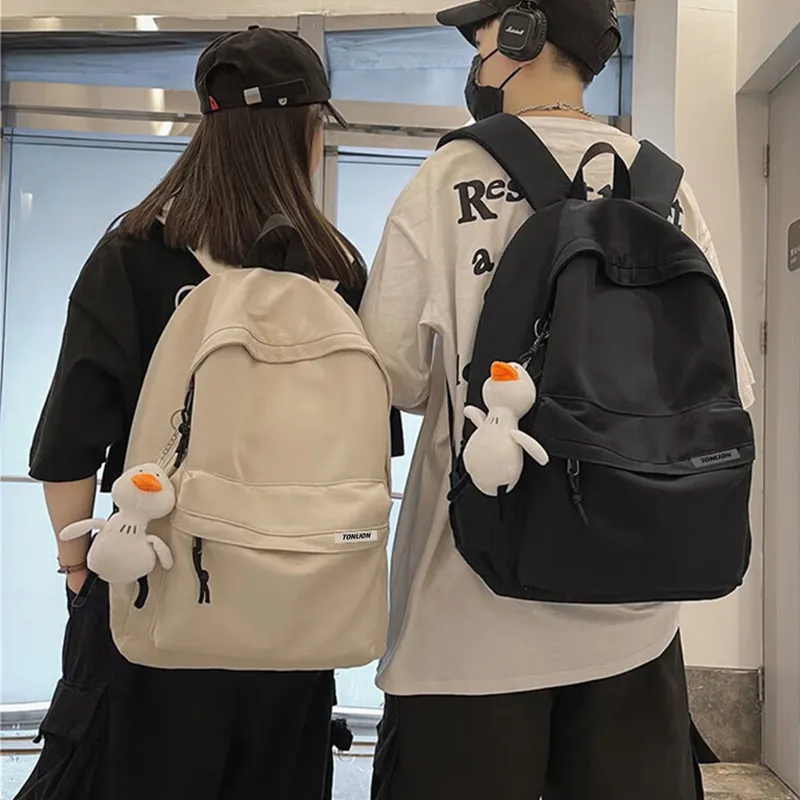 Tonlion Nylon Backpack Large Size Unisex White/Black-12