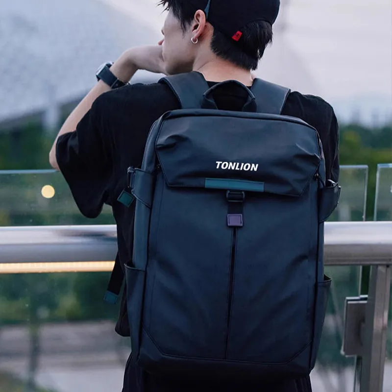Tonlion Nylon Fabric Backpack Regular Unisex Black-2