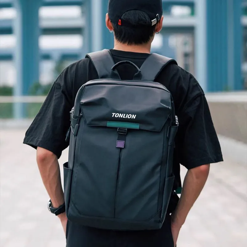 Tonlion Nylon Fabric Backpack Regular Unisex Black-1