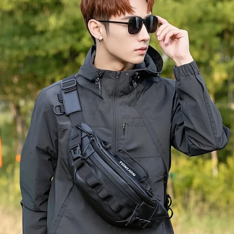Tonlion PU Sling Bag Unisex Black-1