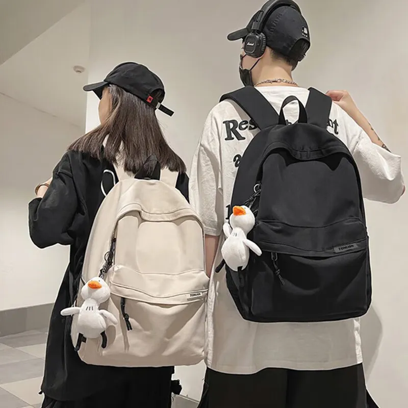 Tonlion Nylon Backpack Large Size Unisex White/Black-16
