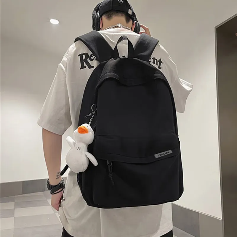 Tonlion Nylon Backpack Large Size Unisex White/Black-6