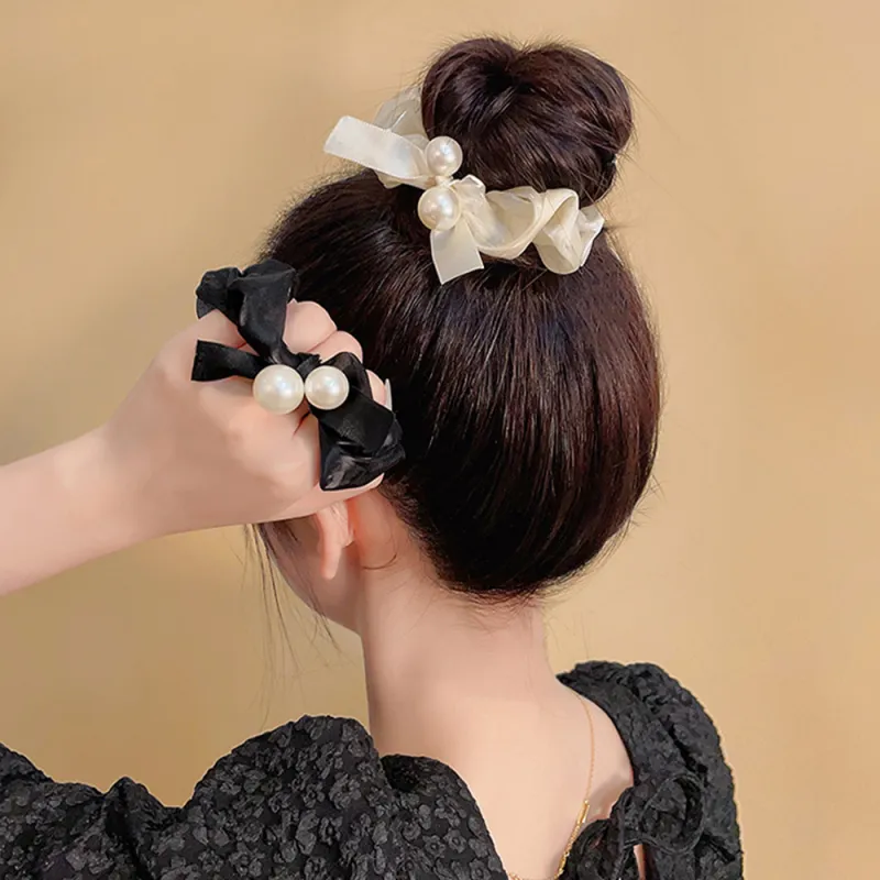 QIHUAMANYU Faux Pearl Fabric Hair Tie Women's-5