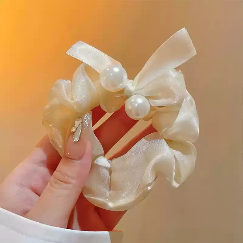 QIHUAMANYU Faux Pearl Fabric Hair Tie Women's-7