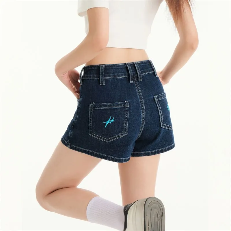 YINLEI Denim Shorts Unisex Dark Blue-3