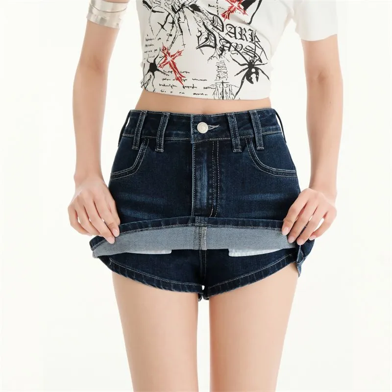 YINLEI Denim Shorts Unisex Dark Blue-4