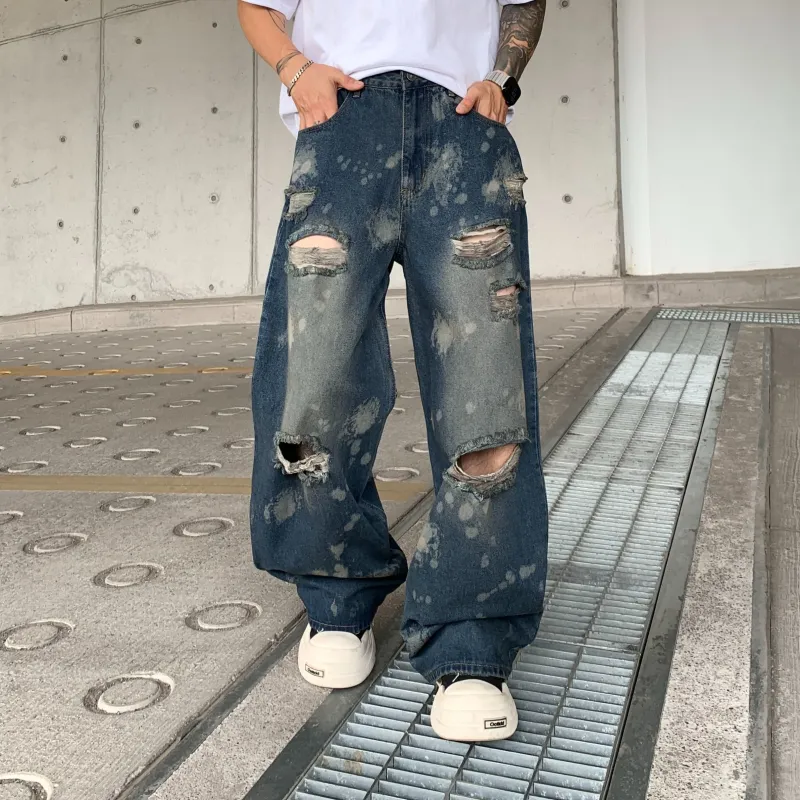 YINLEI Jeans Men Nostalgic Blue-2