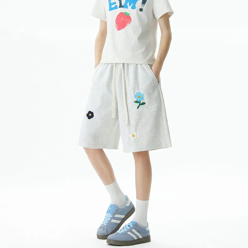 YINLEI Casual Shorts Unisex White Gray-4