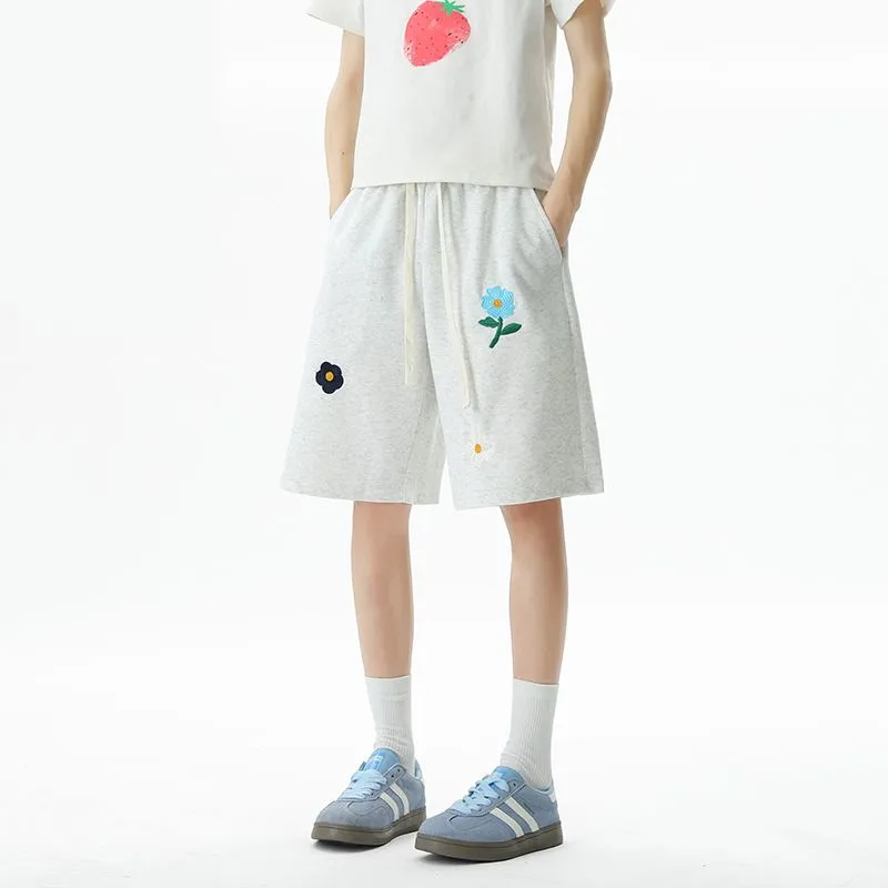 YINLEI Casual Shorts Unisex White Gray-2