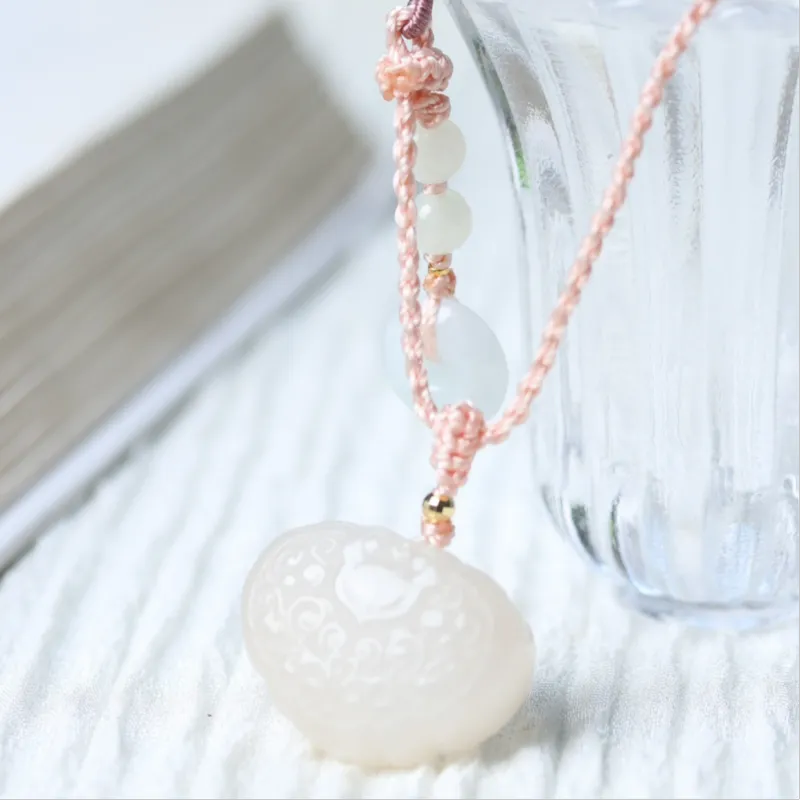 NIANSI Hetian Jade Necklaces Dusty Pink Unisex-3