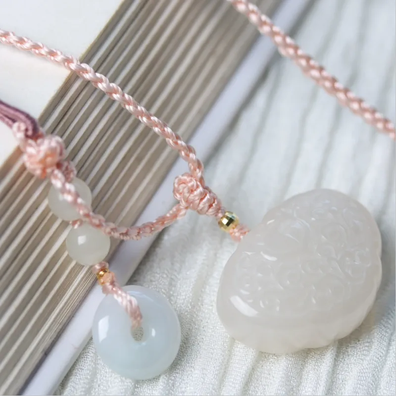 NIANSI Hetian Jade Necklaces Dusty Pink Unisex-5