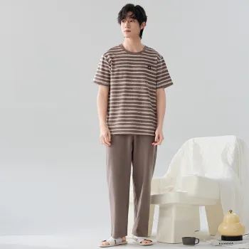 MIIOW Cool One Summer Series Pajama Set Men's Gift Box Set Khaki Stripes