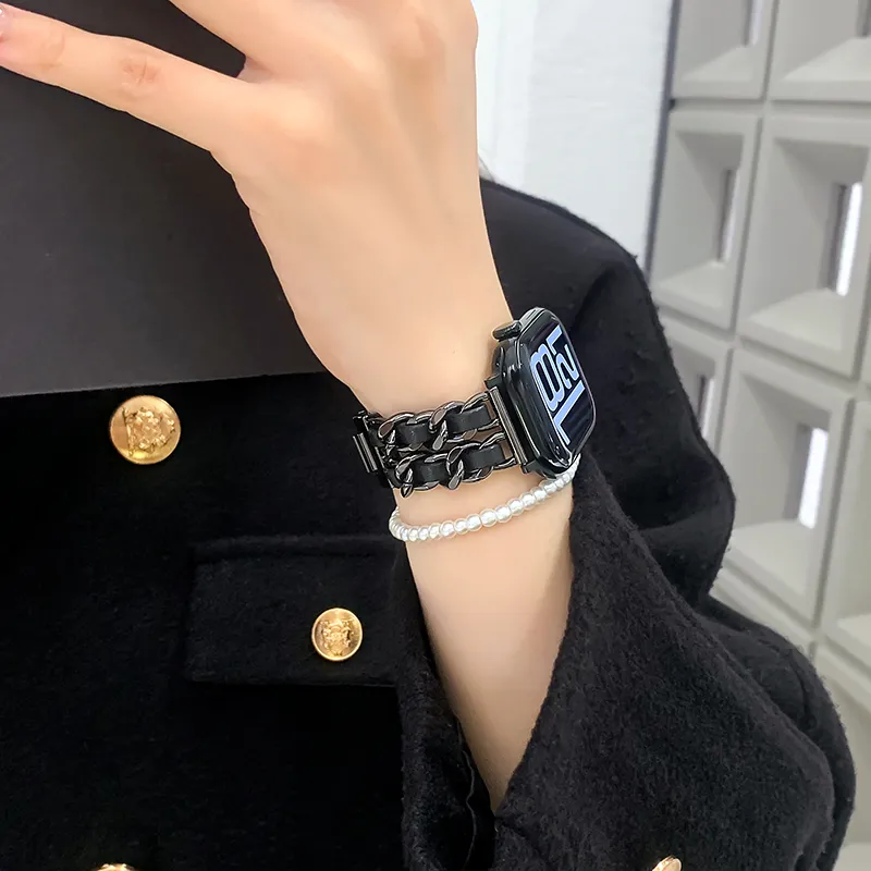 UHADA Apple Compatibility Watch Band Metal With Leather Material-21