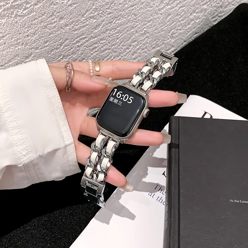 UHADA Apple Compatibility Watch Band Metal With Leather Material-12