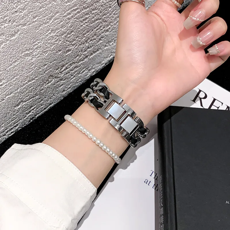 UHADA Apple Compatibility Watch Band Metal With Leather Material-8