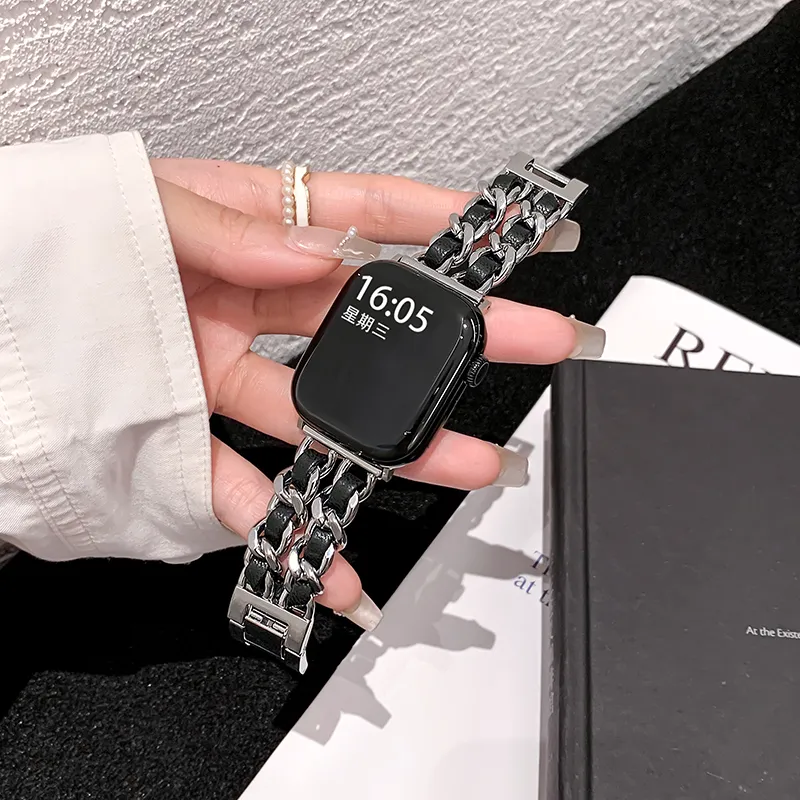 UHADA Apple Compatibility Watch Band Metal With Leather Material-7
