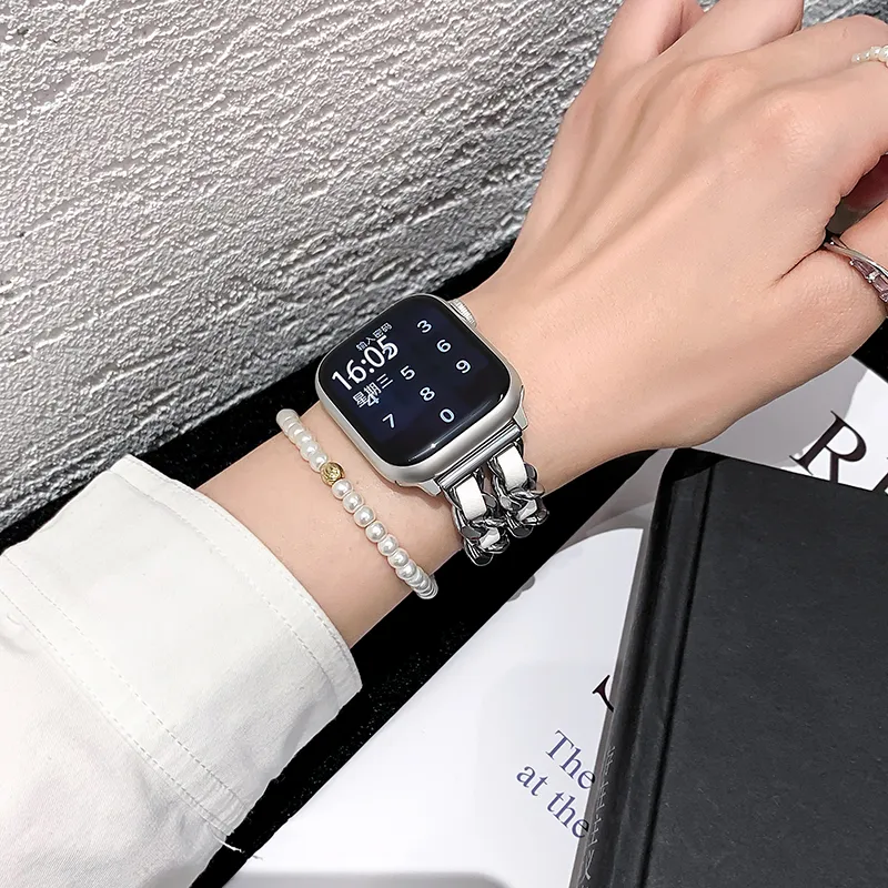 UHADA Apple Compatibility Watch Band Metal With Leather Material-13