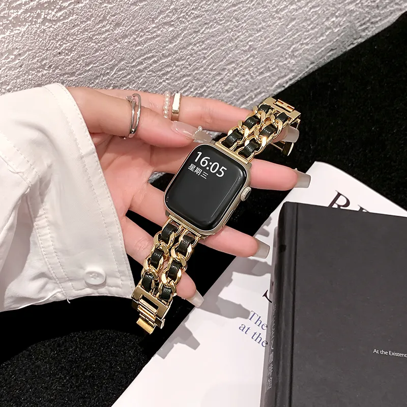 UHADA Apple Compatibility Watch Band Metal With Leather Material-1