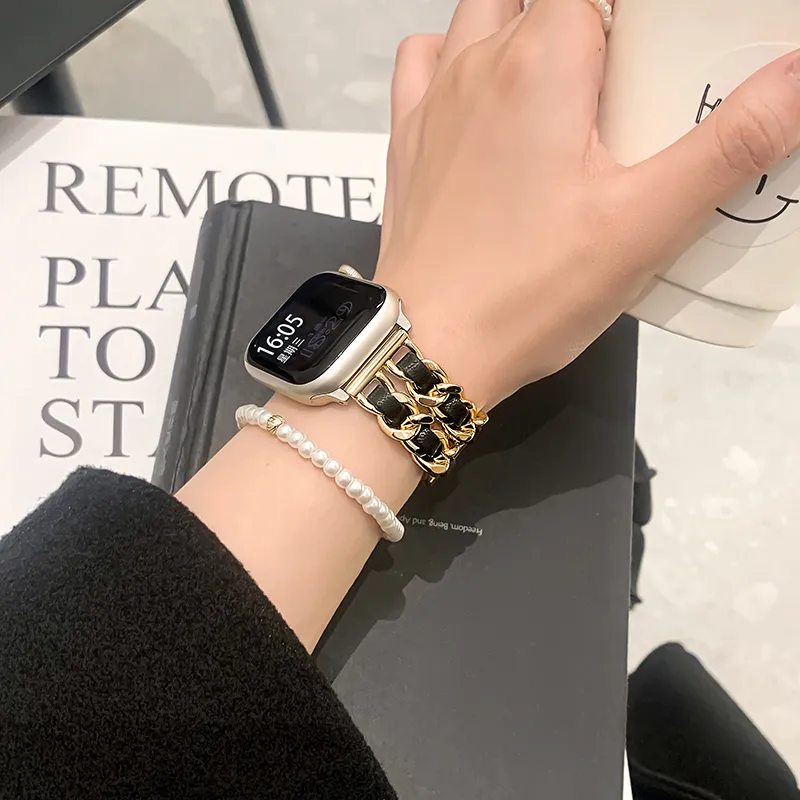 UHADA Apple Compatibility Watch Band Metal With Leather Material-3