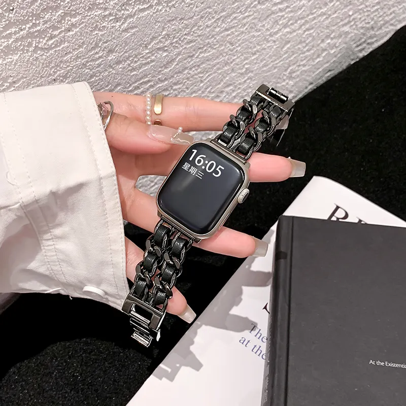 UHADA Apple Compatibility Watch Band Metal With Leather Material-18