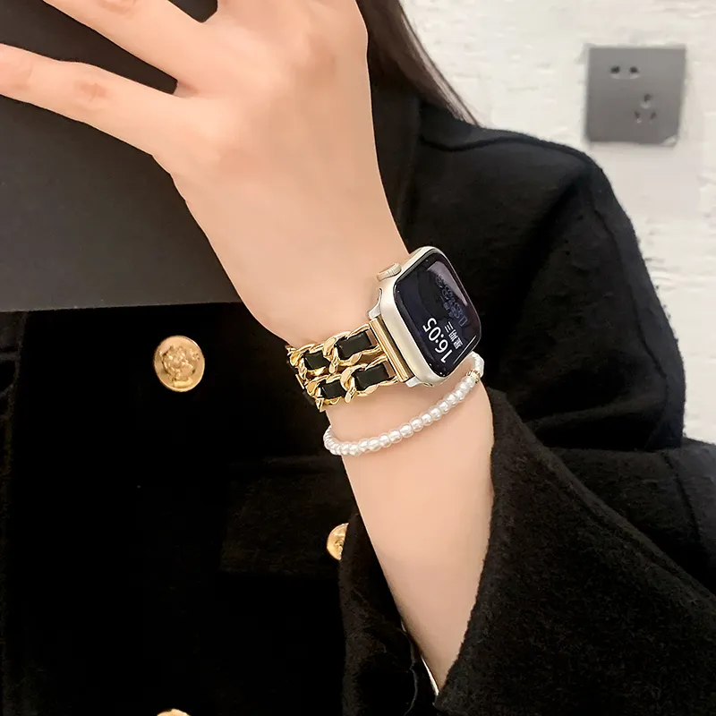 UHADA Apple Compatibility Watch Band Metal With Leather Material-2