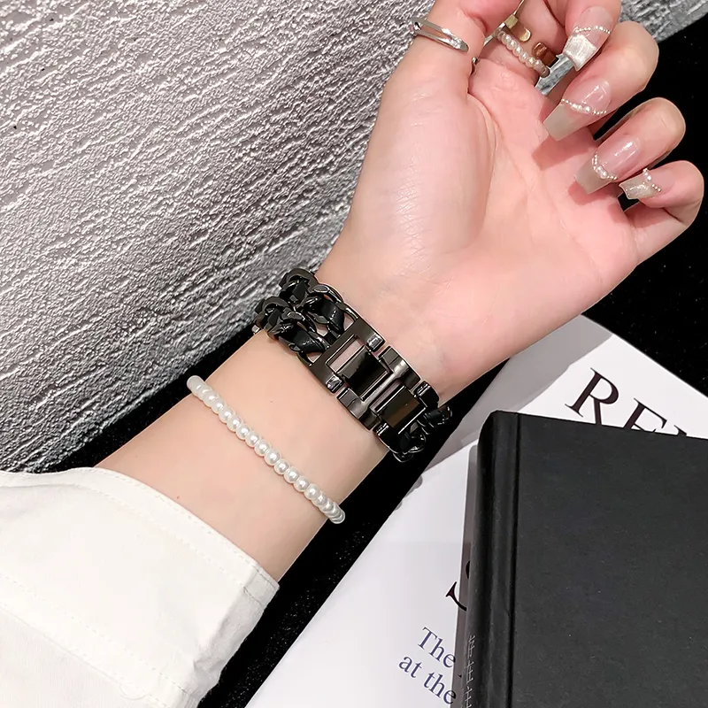 UHADA Apple Compatibility Watch Band Metal With Leather Material-19