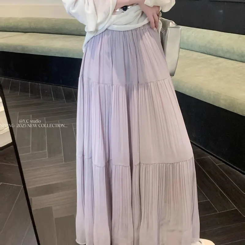 DOKZB Casual Long Skirt Women's Purple-3