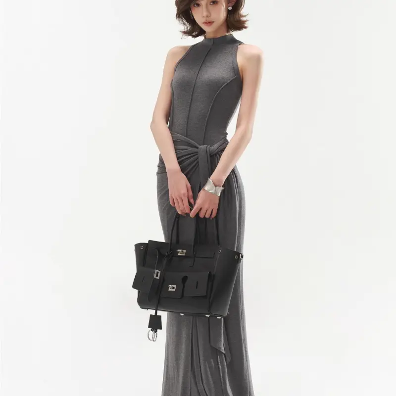 DOKZB Sleeveless Dresses Women's Dark Gray-3