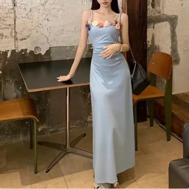 DOKZB Slip Dresses Women's Blue-2