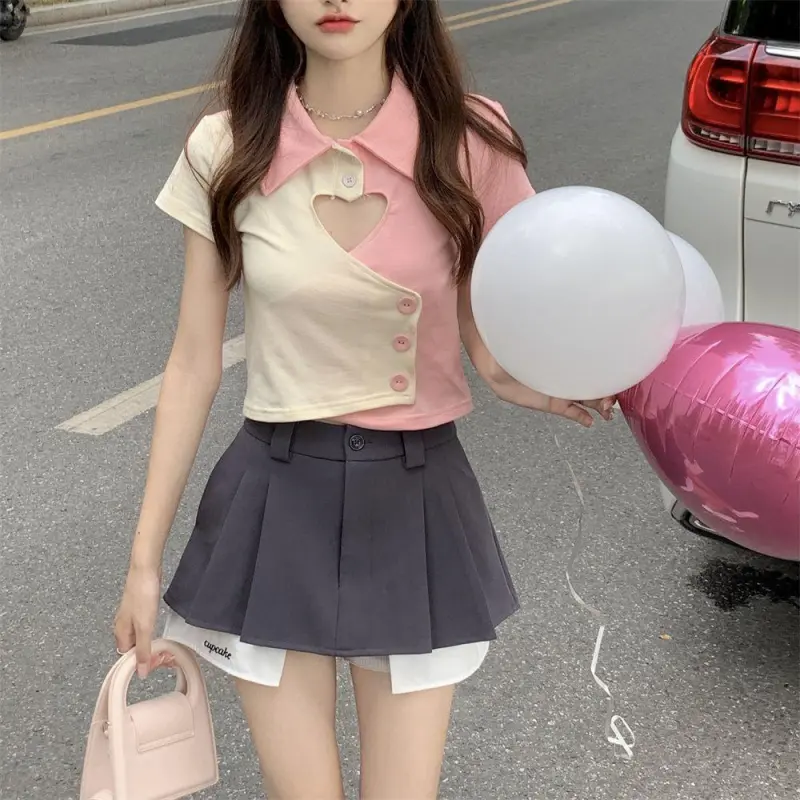 DOKZB T Shirts Women's Pink & Apricot-2