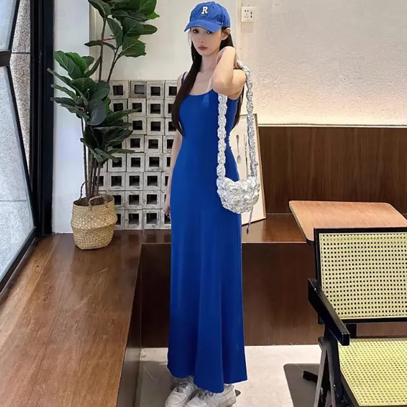 DOKZB Slip Dresses Women's Blue-4