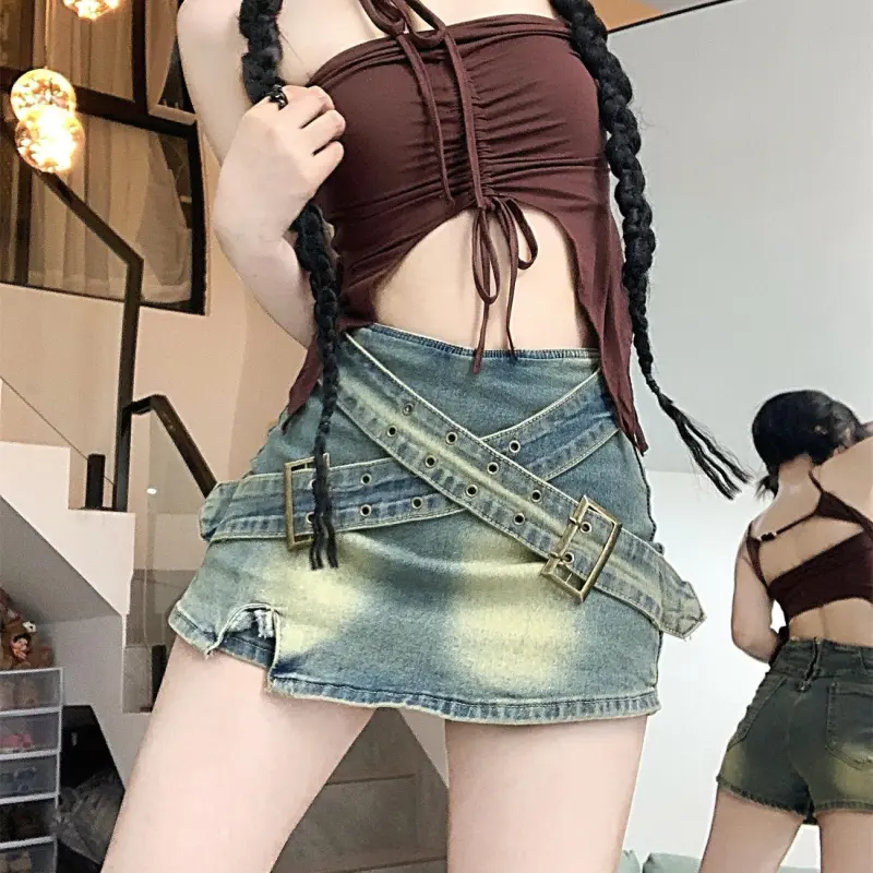 DOKZB Denim Short Skirts Women's Blue-5