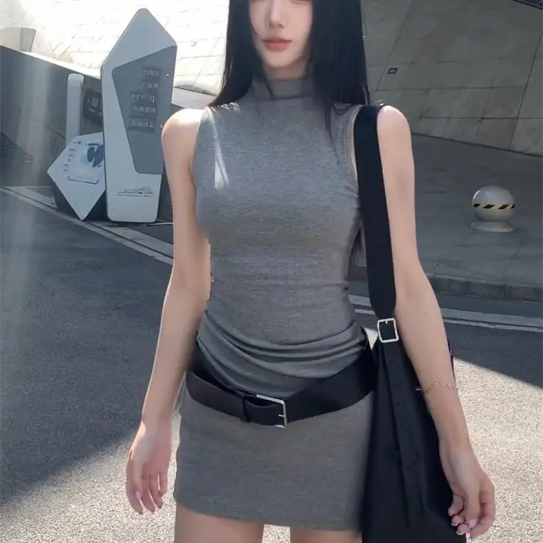 DOKZB Sleeveless Dress Women's Gray-5