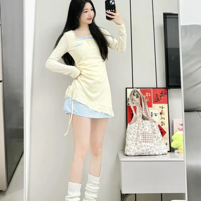 DOKZB Short Sleeved Dress Women's Yellow-3
