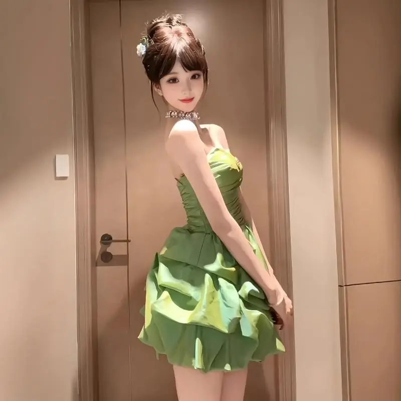 DOKZB Sleeveless Dresses Women's Green-2