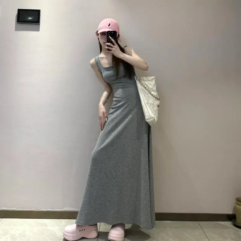 DOKZB Slip Dresses Women's Gray-3
