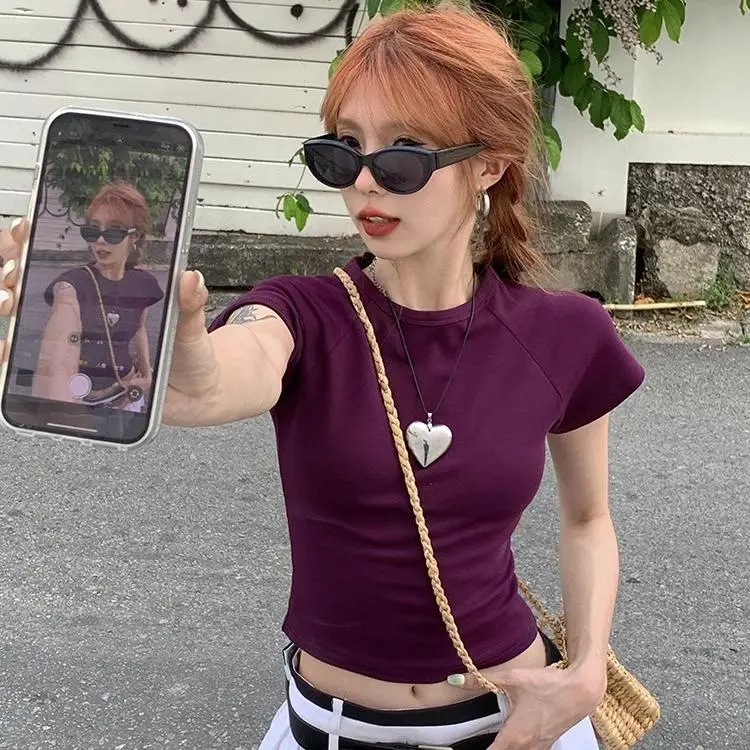 DOKZB Set in Sleeve T Shirt Women's Purple-6