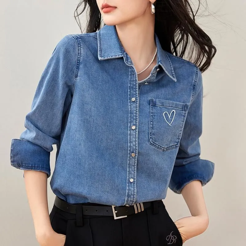 DOKZB Spring And Fall Season Shirt Women's Blue-4