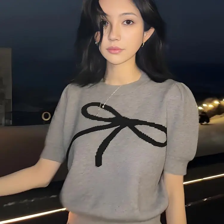 DOKZB Puff Sleeve T Shirt Women's Gray-3