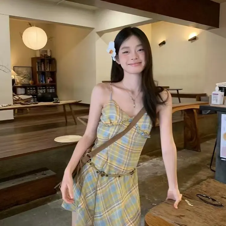 DOKZB Slip Dresses Women's Yellow-2