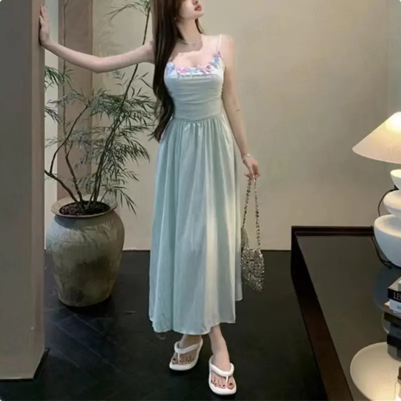 DOKZB Slip Dresses Women's Spring Morning Green-4