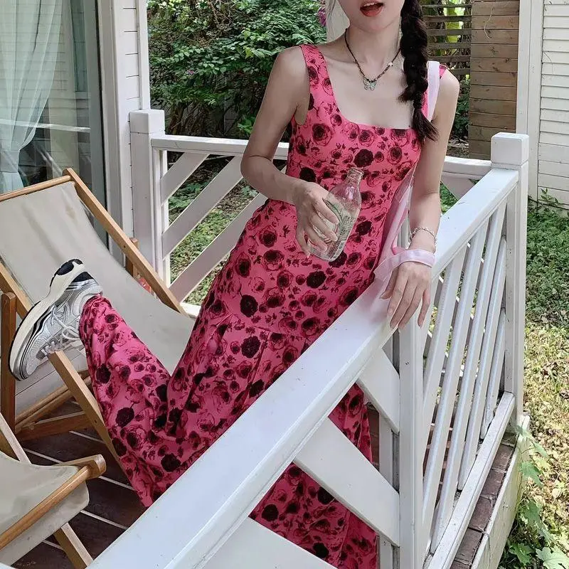 DOKZB Slip Dresses Women's Rose Red-4