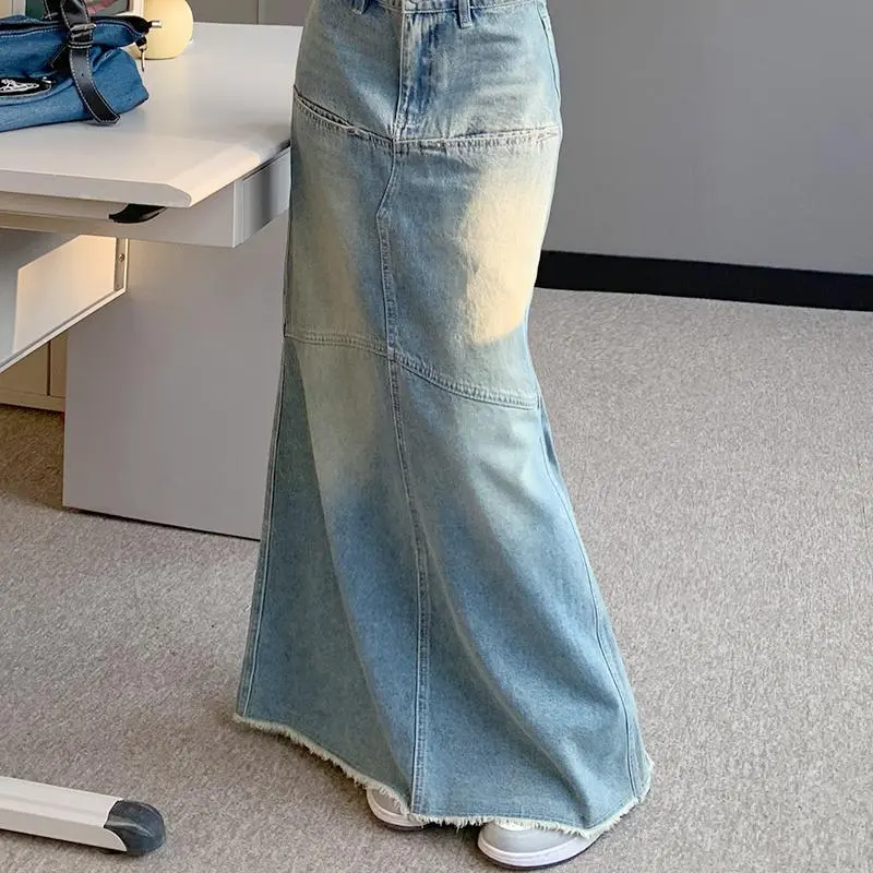 DOKZB Denim Long Skirts Women's Blue-3