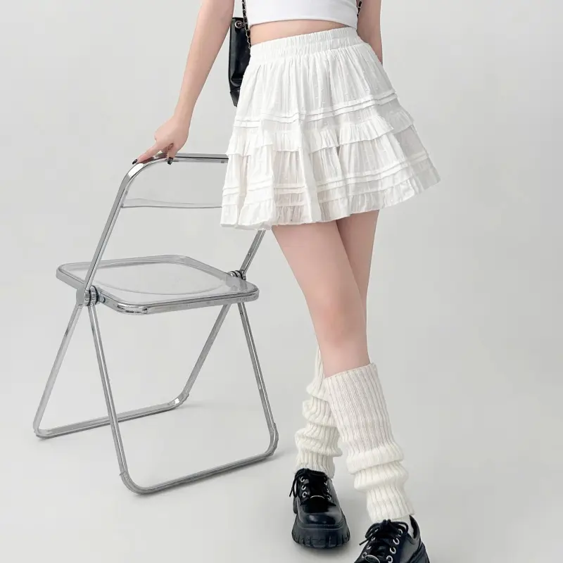 DOKZB Casual Short Skirts Women's White-4