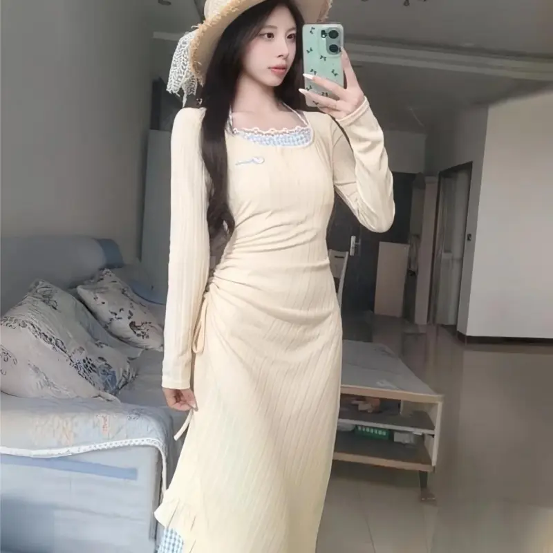 DOKZB Short Sleeved Dress Women's Yellow-11