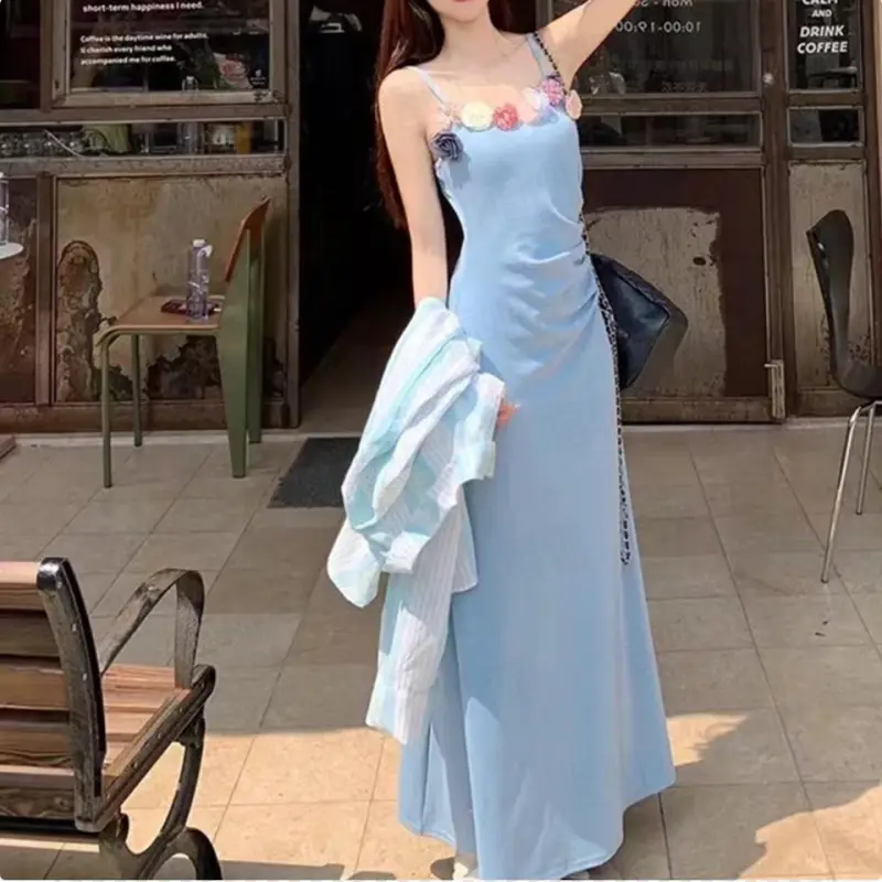 DOKZB Slip Dresses Women's Blue-4