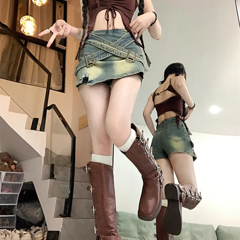 DOKZB Denim Short Skirts Women's Blue-2