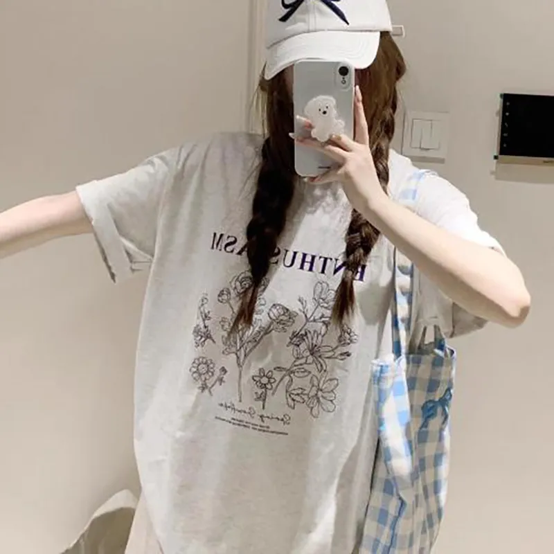 DOKZB T Shirts Women's White Gray-3