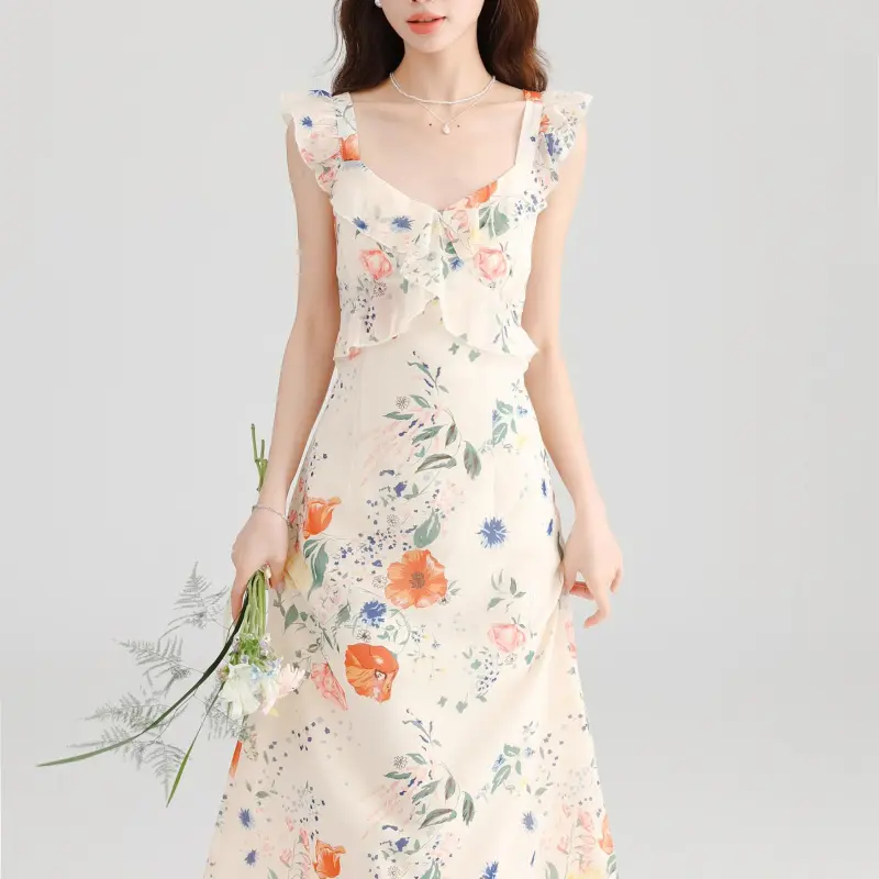 DOKZB Sleeveless Dresses Women's Apricot-6