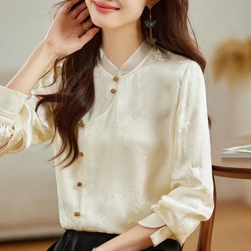 DOKZB Spring And Fall Season Shirt Women's Apricot Yellow-2